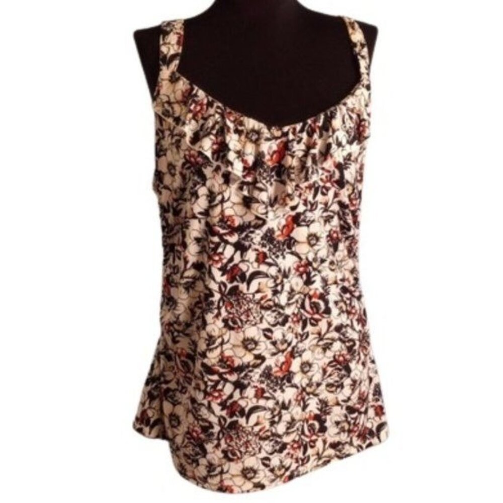 White House Black Market XL Floral Sleeveless Blouse Polyester Spandex Hi Low